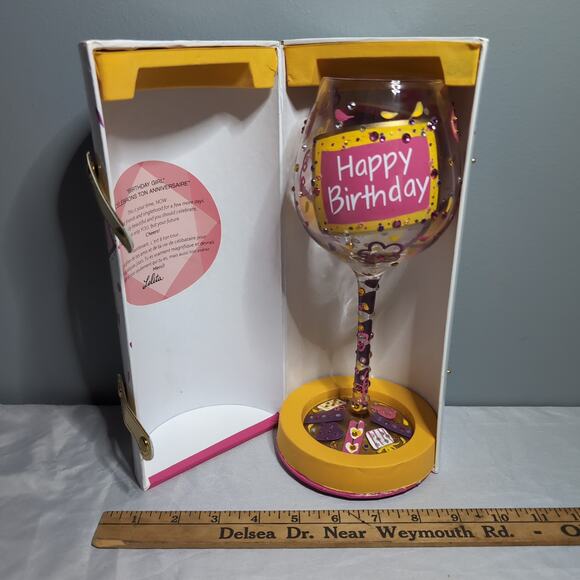 Lolita Birthday Girl Wine Glass In Case Enesco Bejeweled Hand Painted 22 oz - Picture 12 of 13